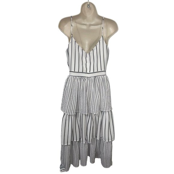 JUST ME Women's Size Small Black and Maxi Striped Tiered Maxi Dress … - Picture 2 of 16